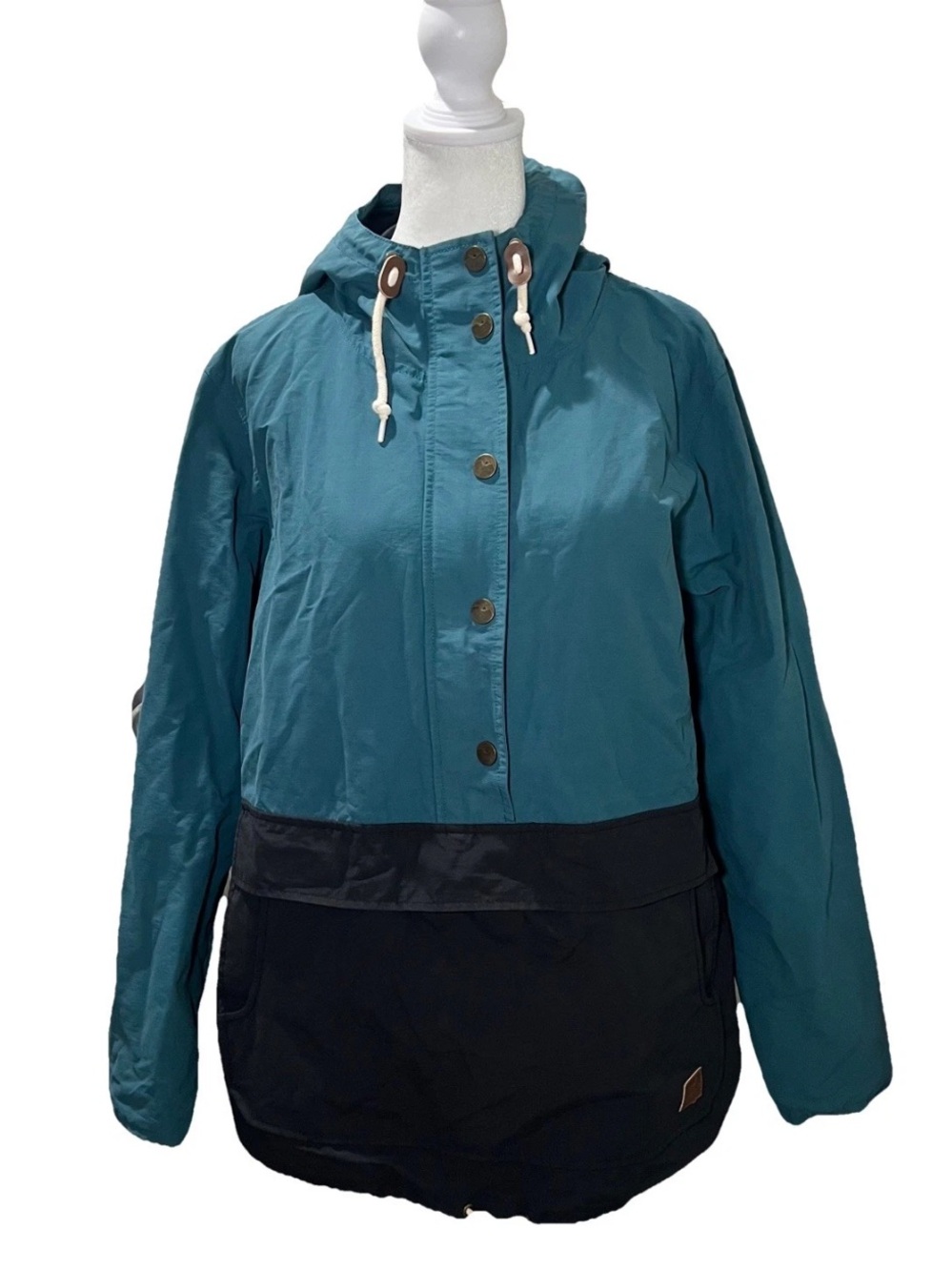 KAVU Women’s Large Half Zip Button  Lightweight Windbreaker Hooded Jacket